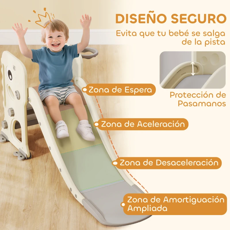 AIYAPLAY Tobogán Infantil con Diseño de Dinosaurio Canasta y Escalera para Niños de 2-5 Años para Interior 146x52x65 cm Crema