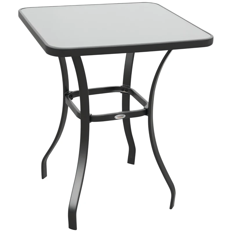 Outsunny Gartentisch Bistrotisch Glastisch Hartglas+Metall Schwarz L68,5xB68,5xH84cm