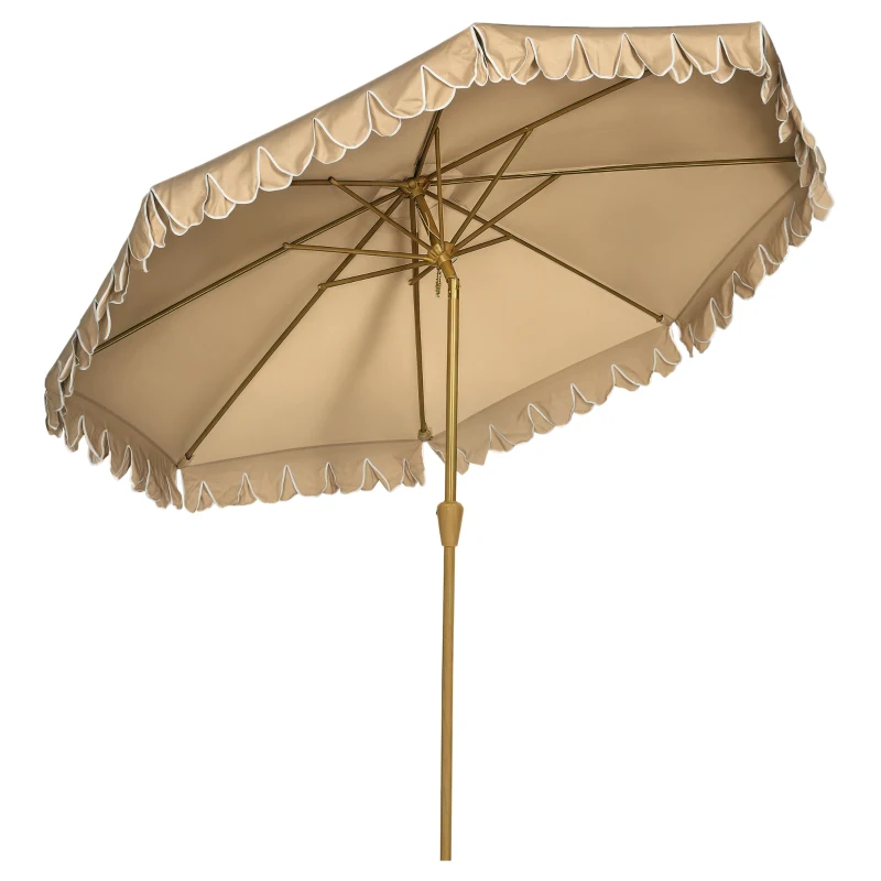 Outsunny Parasol inclinable rond Ø 264 cm avec volants tissu polyester haute densité anti-UV mât démontable 8 baleines - beige
