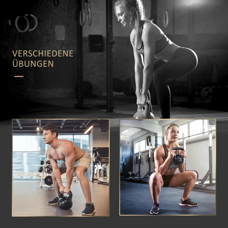 HOMCOM Kettlebell 10 kg - Gewichtshandvat met zand gevuld voor beginners, Zwart