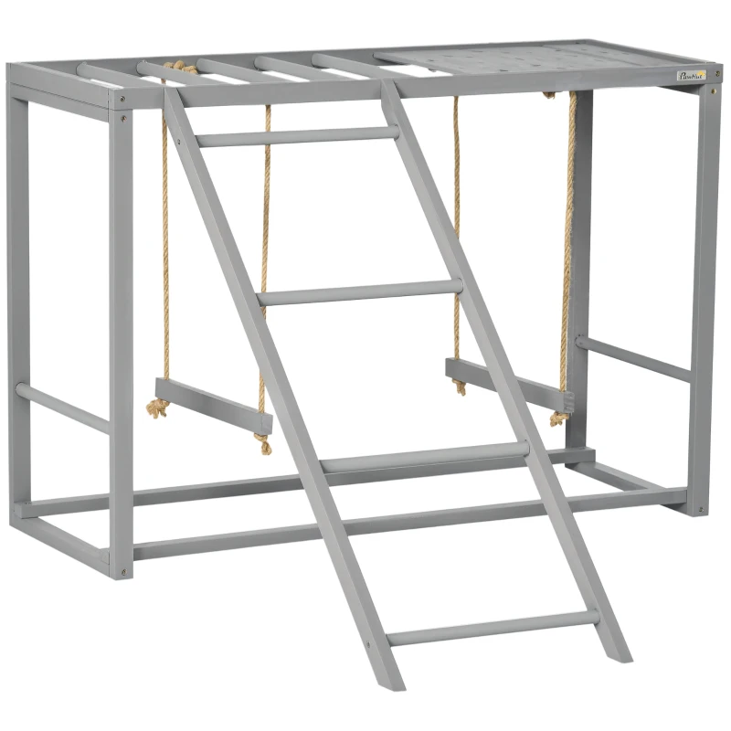 PawHut Chicken Activity Play with Swing Set for 3-4 Chickens, Wooden Chicken Coop, Grey