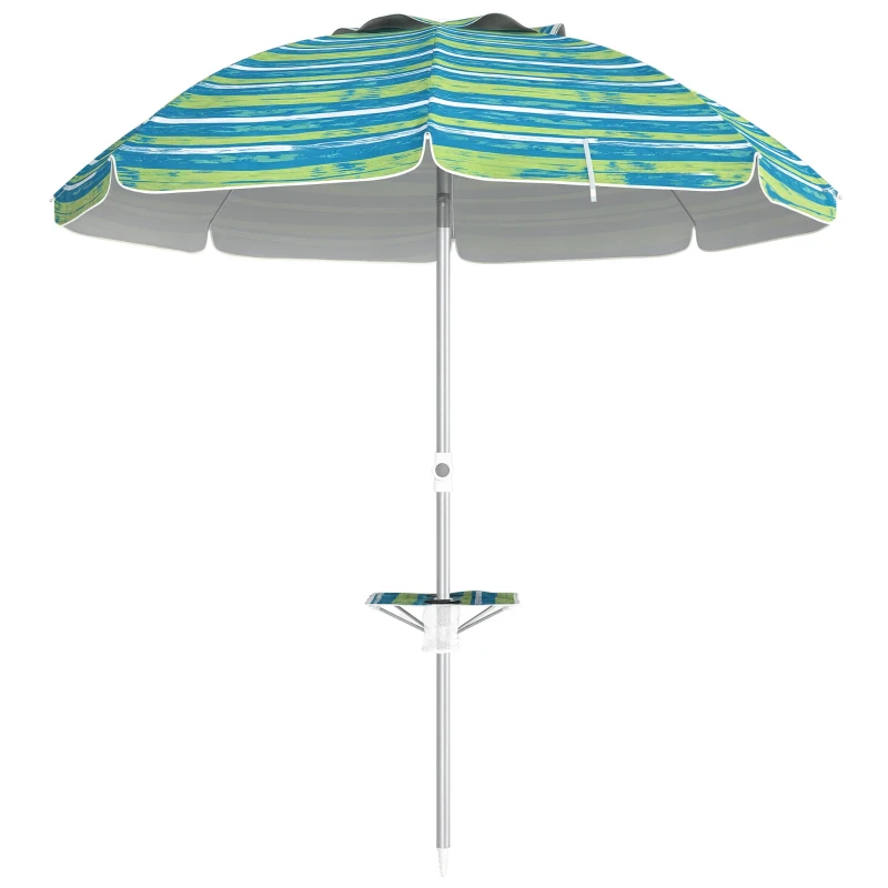 Outsunny Chapéu de Sol de Praia Ø190x215 cm com Inclinação de 45° e Altura Ajustável Mesa com Porta-Copos Impermeável Multicolor