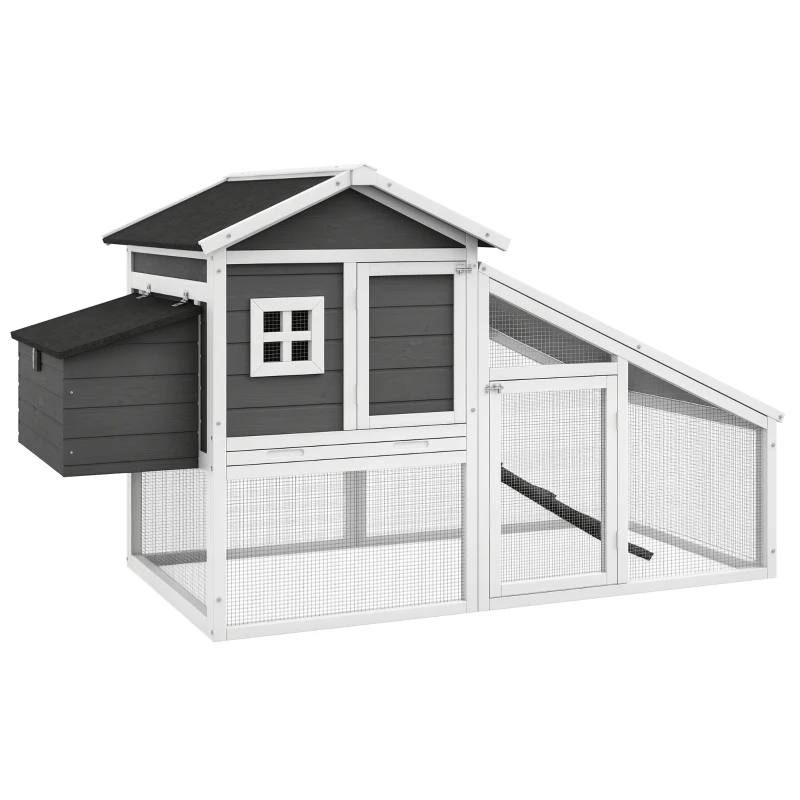 PawHut Gabbia per Galline o Anatre, Pollaio Prefabbricato in Legno con Tetto Impermeabile, 178x95x100 cm, Grigio