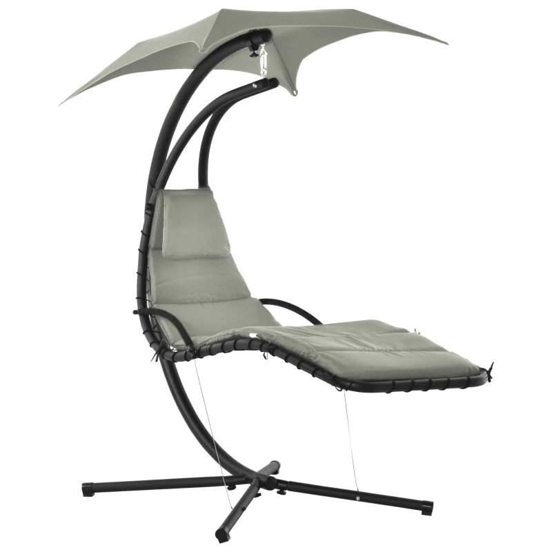 Outsunny Silla Colgante con Soporte con Toldo Estructura Metálica Antivuelco Carga 120 kg para Jardín Patio 190x110x190 cm Gris