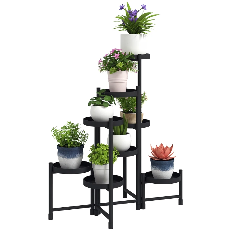 Outsunny Support plantes intérieur en acier 8 niveaux étagère à plantes structure triangulaire pliable 75 x 49 x 82 cm noir