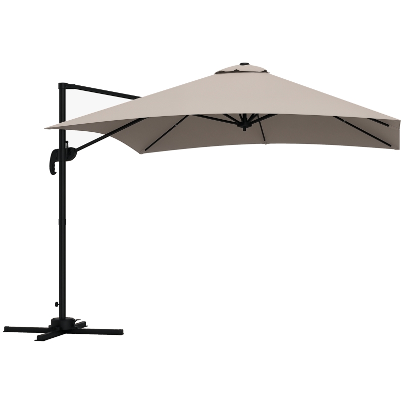 Outsunny Umbrelă de Soare cu 8 Lamele cu Pedală și Manivelă, Umbrelă de Soare din Aluminiu și Poliester, 295x295x266 cm, Kaki
