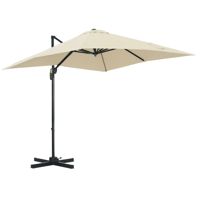 Outsunny Sombrilla de Jardín de Aluminio Parasol Excéntrico con Manivela y Poste Giratorio e Inclinable 245x245x245 cm Crema