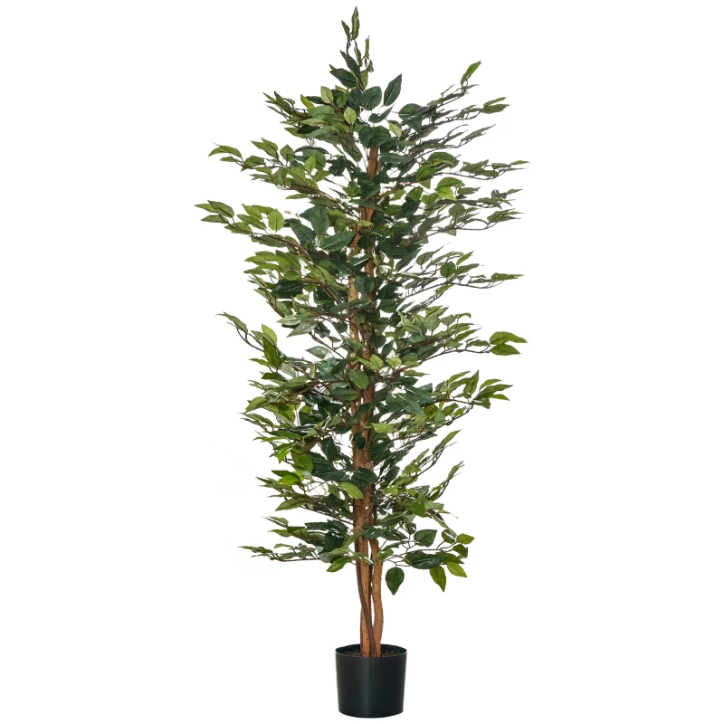 Outsunny Planta Artificial Ficus no Vaso Altura 150cm Planta Artificial Decorativa com 1008 Folhas Realistas Planta Artificial para interior e Exterior Sala de Estar Escritório Verde
