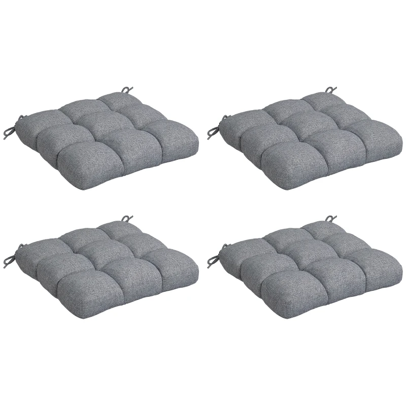 Outsunny Conjunto de Cojines para Sillas de Comedor y Jardín Impermeable y Anti-UV con 2 Cordones de Fijación 48x48x10 cm Gris