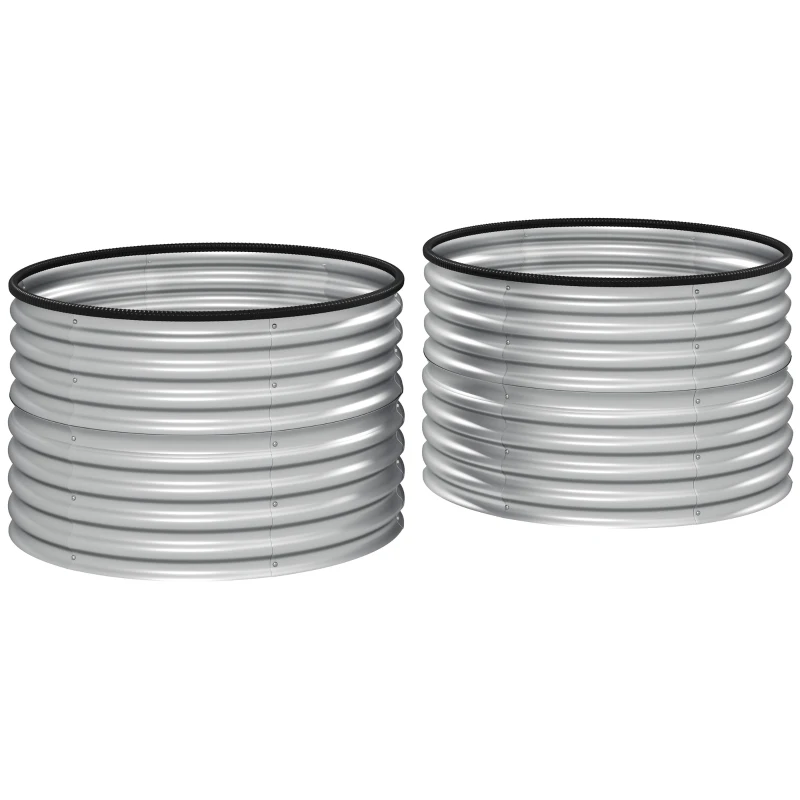 Outsunny Lot de 2 jardinières surélevées kit de jardinière ronde surélevée fonds ouverts acier galvanisé 90 x 90 x 56 cm argent