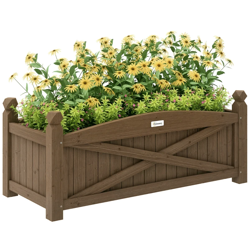 Outsunny Jardinière en bois, carré potager extérieur bois avec trous de drainage, 90 x 39 x 37 cm, marron foncé