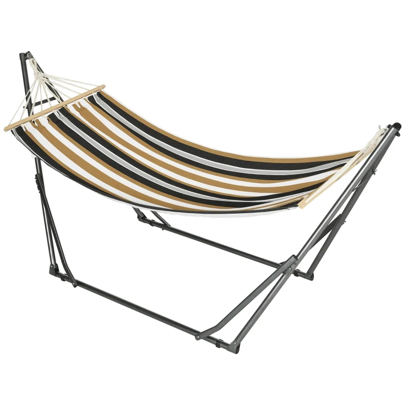 Outsunny Hamac de jardin pliable étendoir à linge avec support incurvé en métal époxy hamac sur pied 1 place charge max. 120 Kg