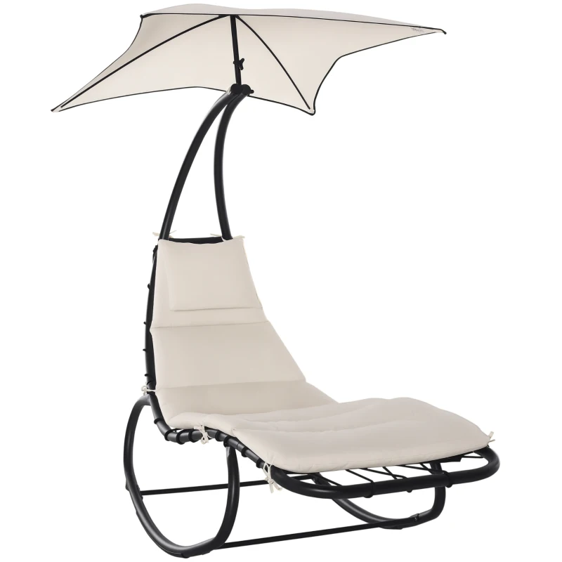 Outsunny Bain de Soleil transat à Bascule Design Contemporain avec Pare-Soleil, Matelas Grand Confort, tétière métal époxy Noir Polyester crème