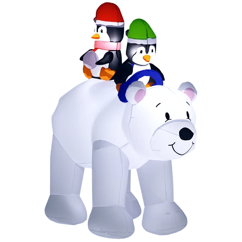 Outsunny 6.4ft Inflatable Polar Bear and Penguin Christmas Inflatable