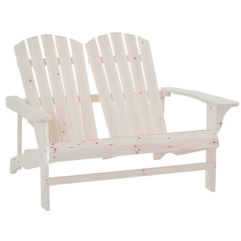 Outsunny Banc de Jardin 2 Places Design Adirondack Assise Dossier à Lattes Larges accoudoirs Bois Naturel sapin lasuré