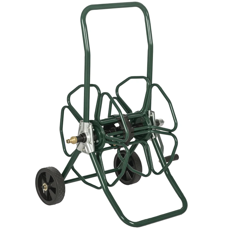 Outsunny Dévidoir de tuyau d'arrosage sur roues 30 m de tuyau de Ø 16mm dévidoir chariot enrouleur métal vert