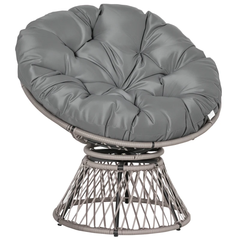 Outsunny Sillón Papasan Giratorio de Ratán Sintético con Cojín Carga 160 kg para Exterior Jardín Terraza 87x97x86 cm Gris