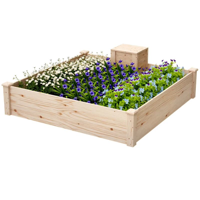 Outsunny Jardinieră de Exterior cu Compostor și Bază Deschisă din Lemn de Brad, 123x123x25,5 cm, Lemn Natural