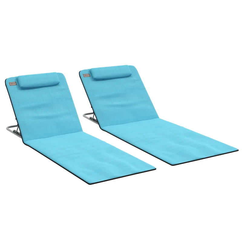 Outsunny Conjunto de 2 Esterillas con Respaldo Reclinable en 5 Niveles Reposacabezas y Bolsa de Transporte 134x48x33-43 cm Azul