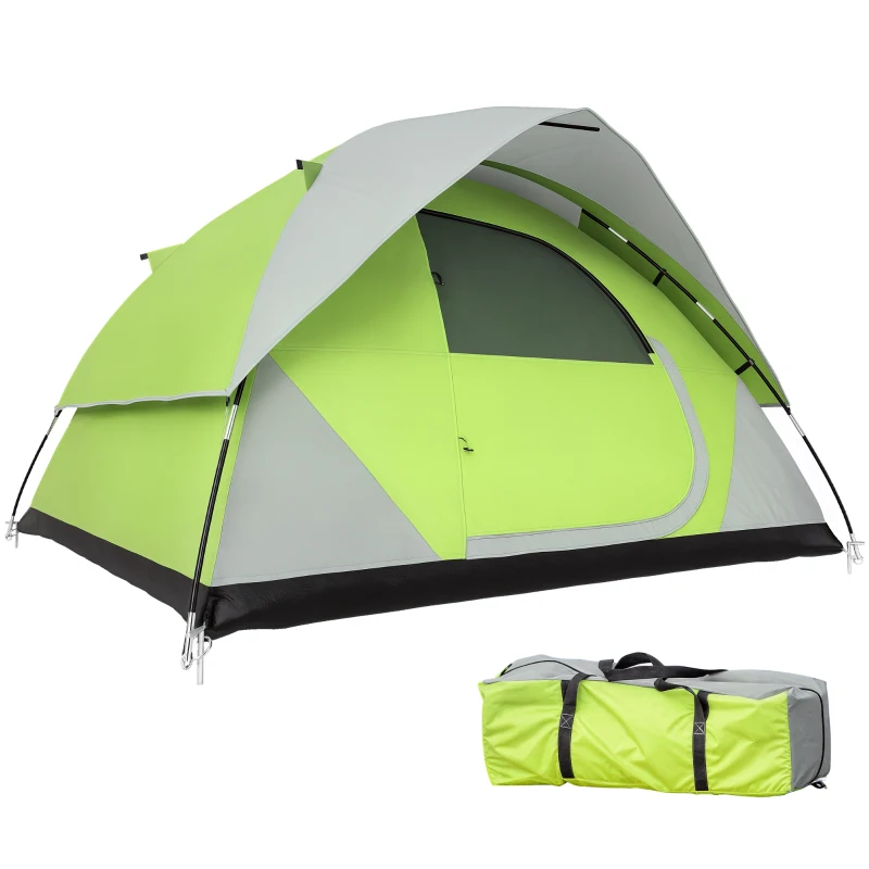 Outsunny Cort de Camping pentru 3-4 Persoane, Cort Impermeabil și Rezistent la UV, 3x3x1.8m, Galben și Gri