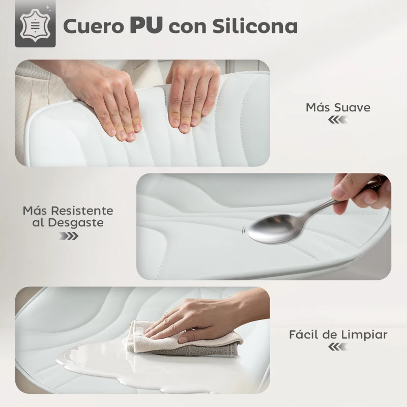 HOMCOM Juego de 2 Taburetes de Bar con Altura Ajustable Respaldo Asiento de Piel Sintética Marco de Acero y Reposapiés Blanco