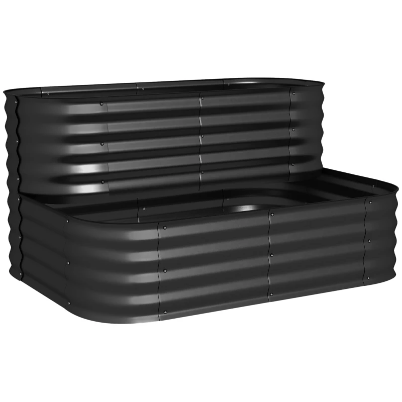 Outsunny Carré potager de jardin fond ouvert 2 étages pour herbes légumes fruits fleurs 120 x 90 x 30 cm noir