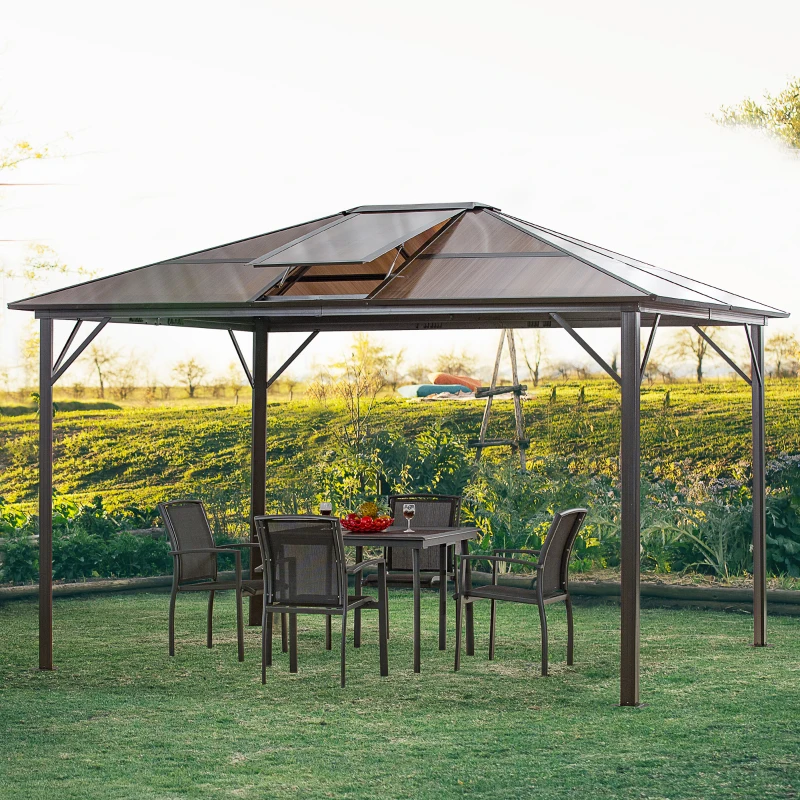 Outsunny Gazebo da Giardino 3.6x3m con Tetto Apribile in Policarbonato e Struttura in Alluminio