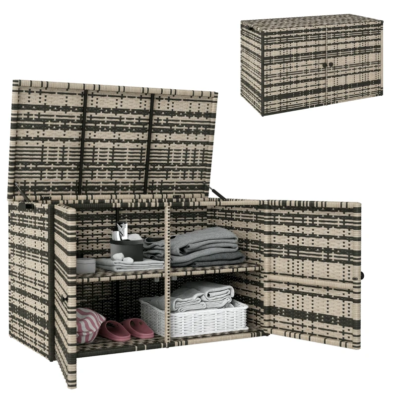Outsunny Cufăr de Exterior de 350L cu 2 Niveluri, Pistoane cu Gaz și Cadru din Oțel, 118x57x69 cm, Gri