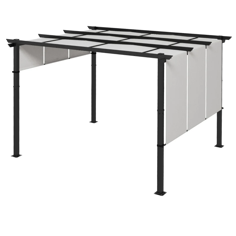 Outsunny Pergola avec 3 toiles coulissantes 3,5L x 3l x 2,35H m structure métal époxy anticorrosion noir toile polyester gris