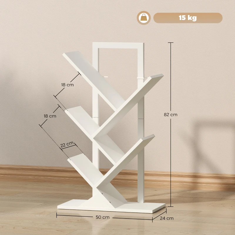 HOMCOM Estantería en Forma de Árbol con 5 Estantes y Sistema Antivuelco para Salón Dormitorio 50x24x82 cm Blanco