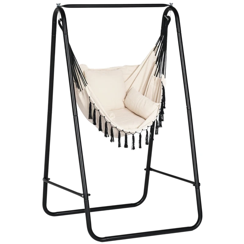 Outsunny Hammock Chair with Stand, Hammock Swing Chair with Cushion, Cream White