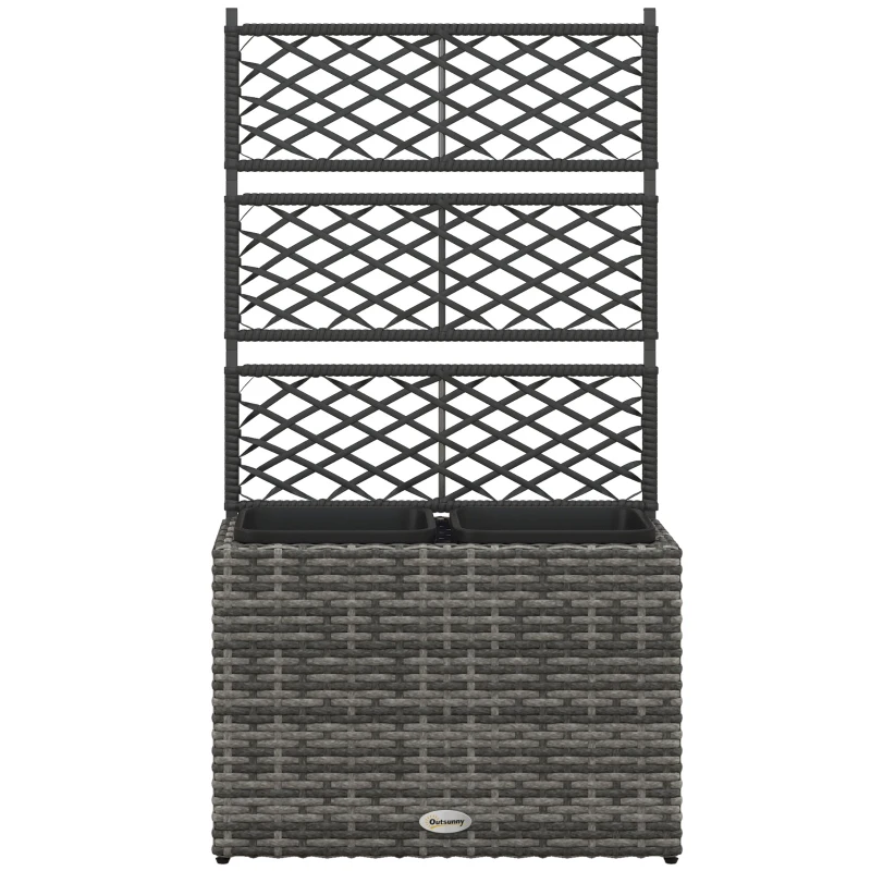 Outsunny Jardinière pour plantes avec treillis 3 bacs à plante 22L en résine tressée et acier galvanisé 57 x 30 x 107 cm gris