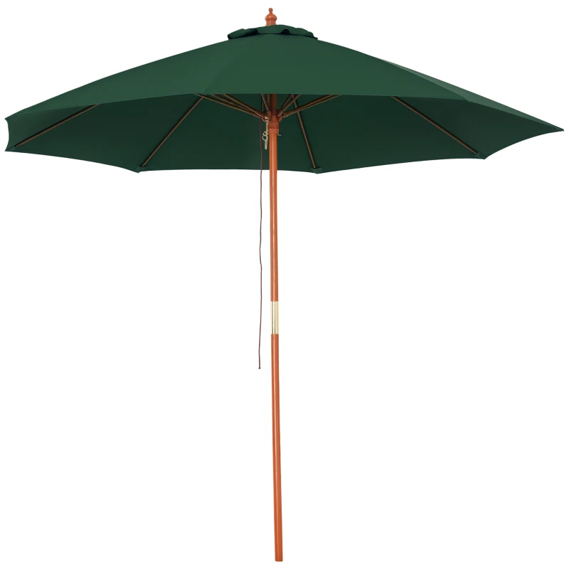 Outsunny 2.5m Garden Parasol Umbrella, Outdoor Market Table Umbrella with Wooden Pole & 8 Fibre Glass Ribs, Round Sun Shade Canopy, Green