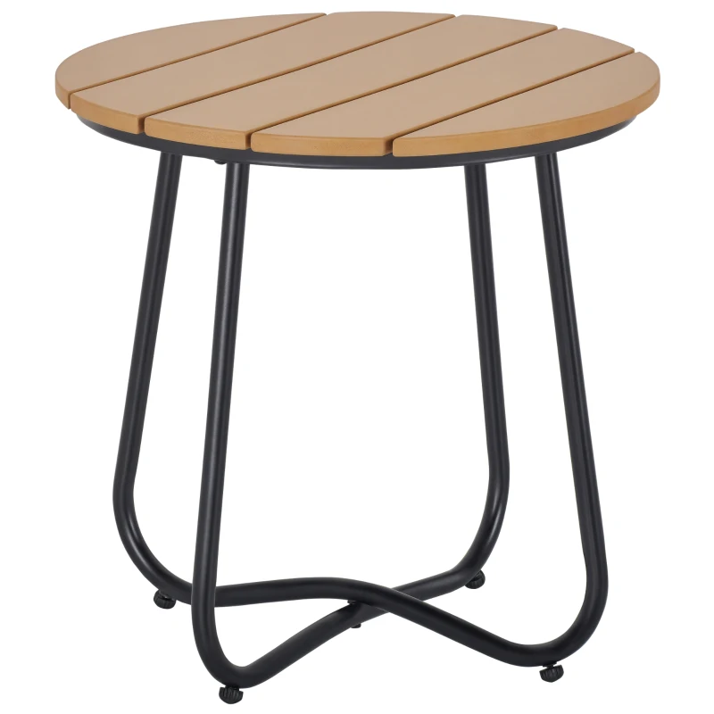 Outsunny Mesa Redonda de Jardín con Diseño de Listones y Patas Ajustables para Terraza Balcón y Jardín Ø49x48 cm Madera y Negro