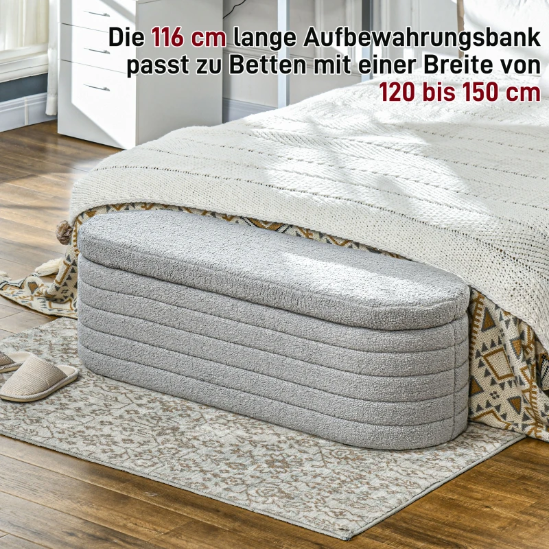 HOMCOM Bettbank, Stauraum, Teddy-Fleece, 116x41x40,5cm, Hellgrau