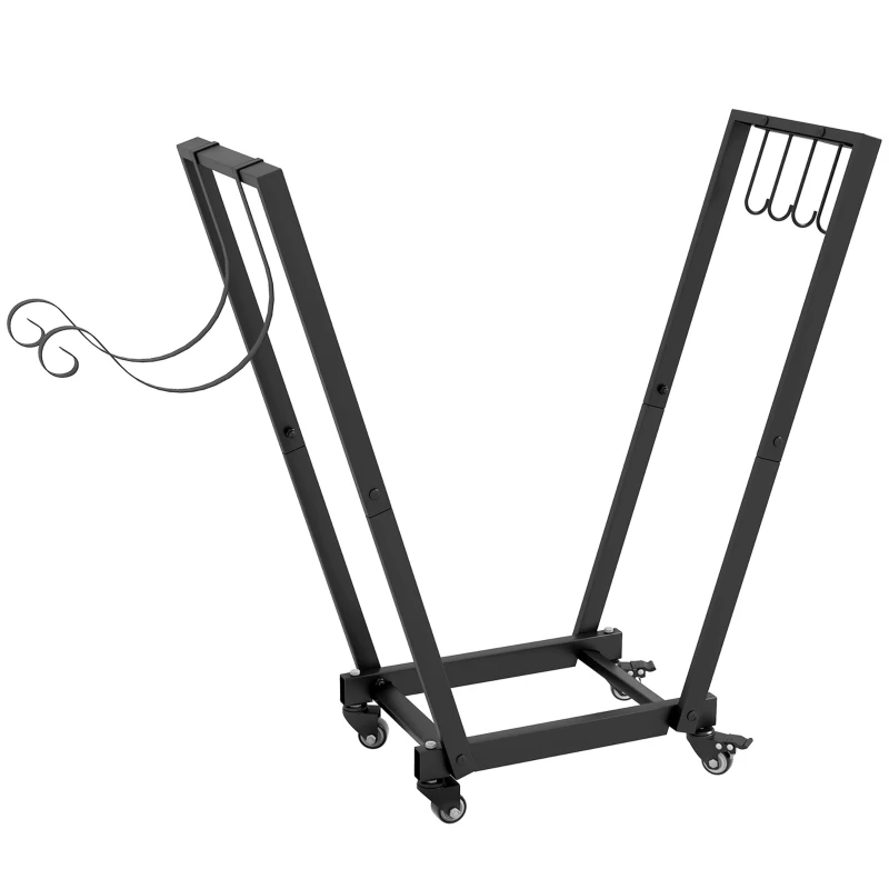 Outsunny Soporte para Leña de Metal Leñero de Exterior con Ruedas y Ganchos para Herramientas Carga 50 kg 79x30x81 cm Negro