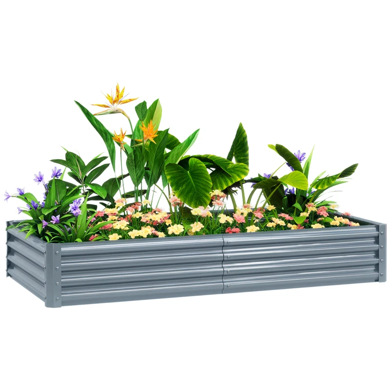 Outsunny 180 x 90cm Galvanised Steel Open Planter - Silver