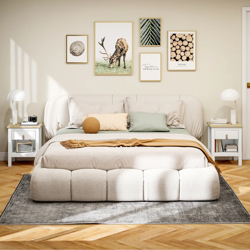 HOMCOM Set 2 Comodini con Cassetto e Ripiano Aperto in Legno, 45x40x55 cm, Bianco e Rovere