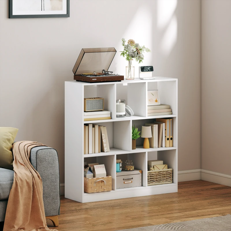 HOMCOM Estantería Librero Standregal, 8 Compartimientos, 97,5 x 30 x 100 cm, Blanco