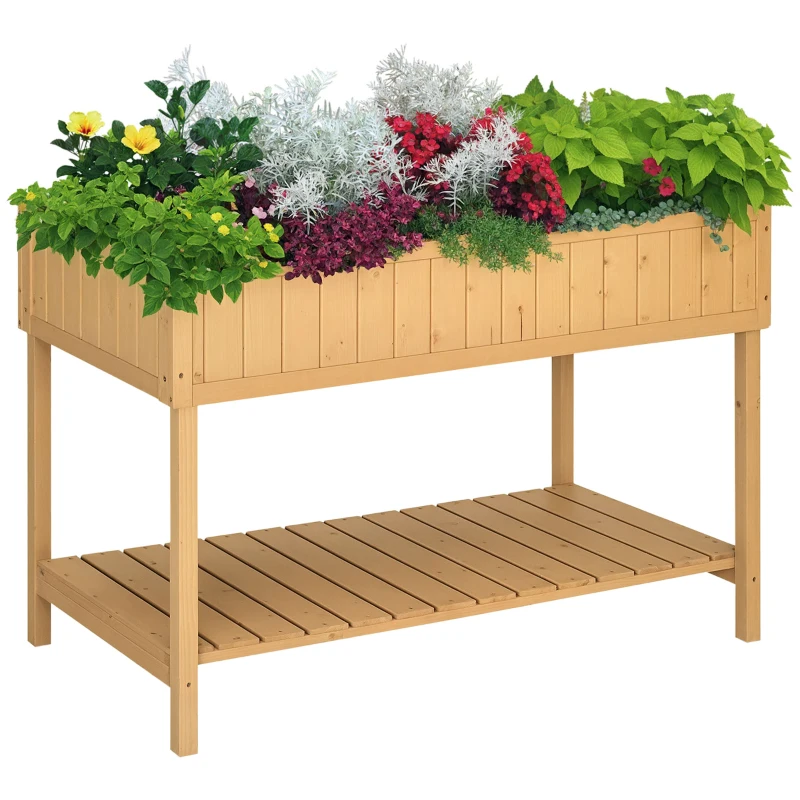 Outsunny Hochbeet 8 Fächer Pflanztisch Blumenkasten Tannenholz 1 Ablage + Abfluss