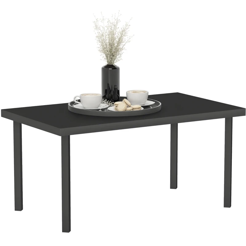 Outsunny Table basse de jardin rectangulaire table d'appoint avec effet grain de bois cadre en métal 95 x 55 x 46 cm noir