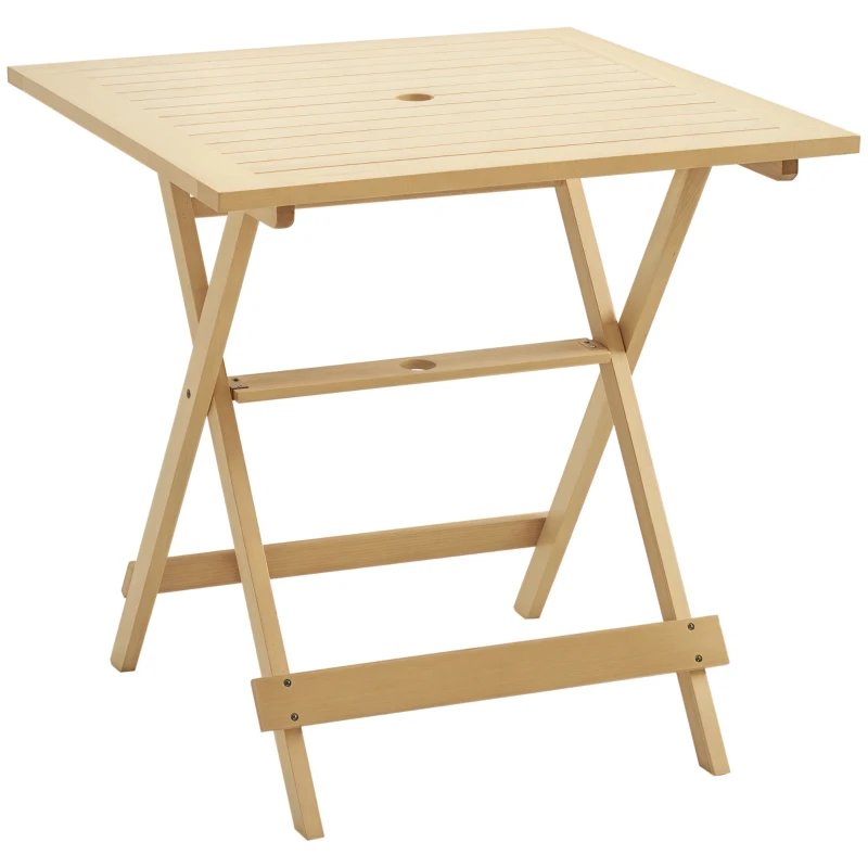 Outsunny Table à manger de jardin pliable table bistro carrée table patio terrasse avec trou pour parasol bois de peuplier dim. 70L x 70l x 70H cm naturel