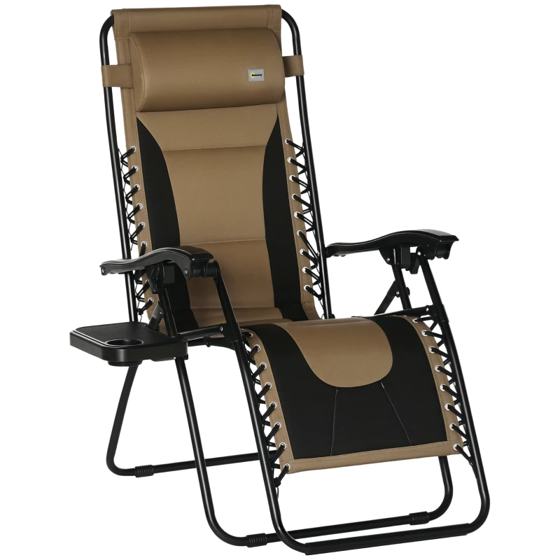 Outsunny Zero Gravity Lounger Chair, Folding Reclining Patio Chair with Padded Seat, Cup Holder, Soft Cushion and Headrest for Poolside, Camping, Coffee