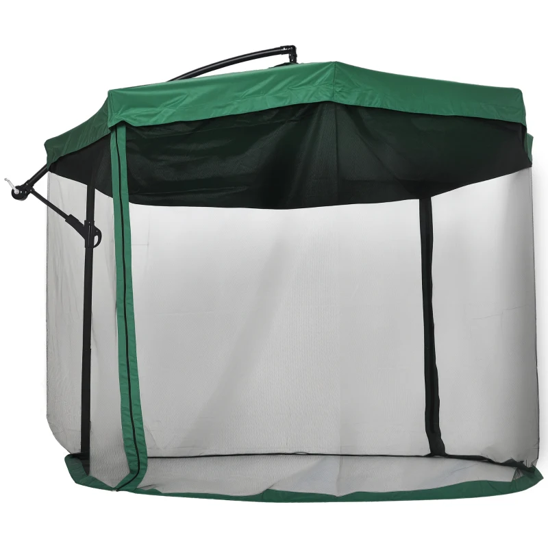 Outsunny Ombrellone da Giardino 3x3 m con Zanzariera, Apertura a Manovella e Base a Croce, Verde