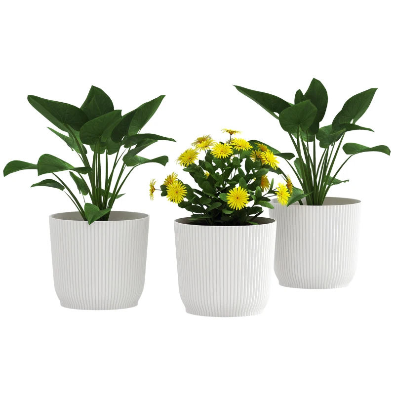 Outsunny Set of Three Ф22cm Planters - White