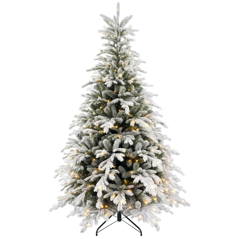 HOMCOM 6ft Bushy Snow-Flocked Artificial Christmas Tree, with LED Lights