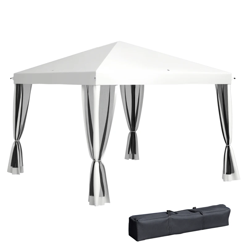 Outsunny Carpa Plegable 3x3 m Cenador de Jardín con 4 Paredes Laterales de Malla 8 Orificios de Drenaje Impermeable y Bolsa de Transporte Gazebo para Exterior Jardín Patio Fiestas Blanco