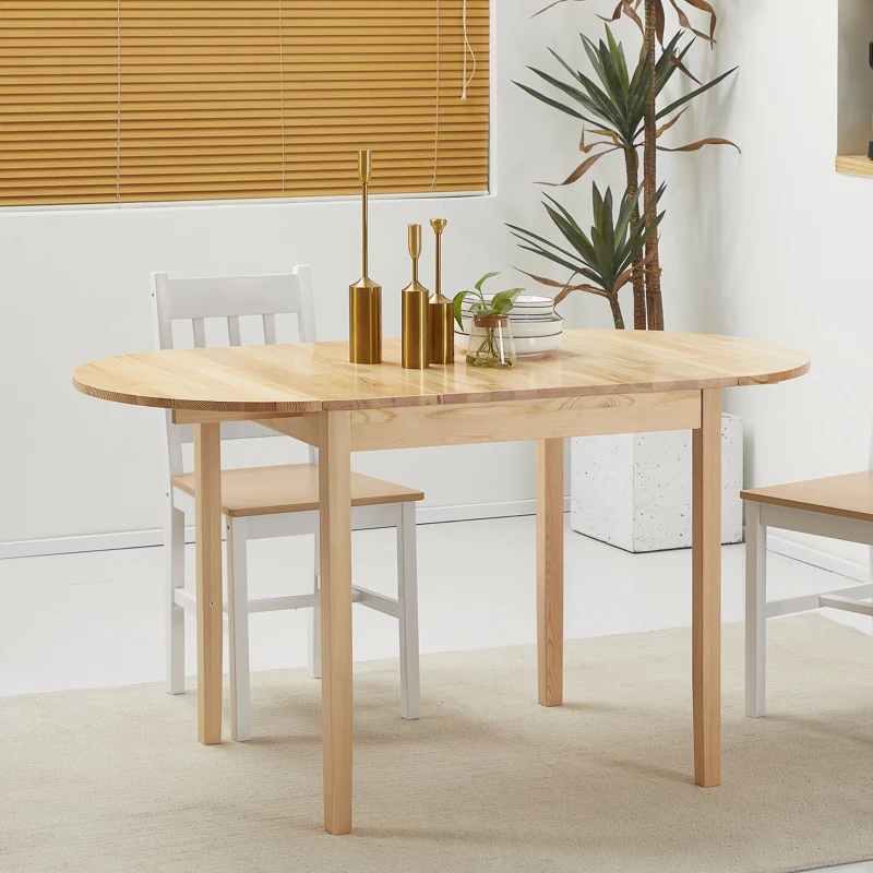 HOMCOM Tavolo Allungabile a Ribalta per 4-6 Persone in Legno di Pino, 140x70x75 cm, color Legno