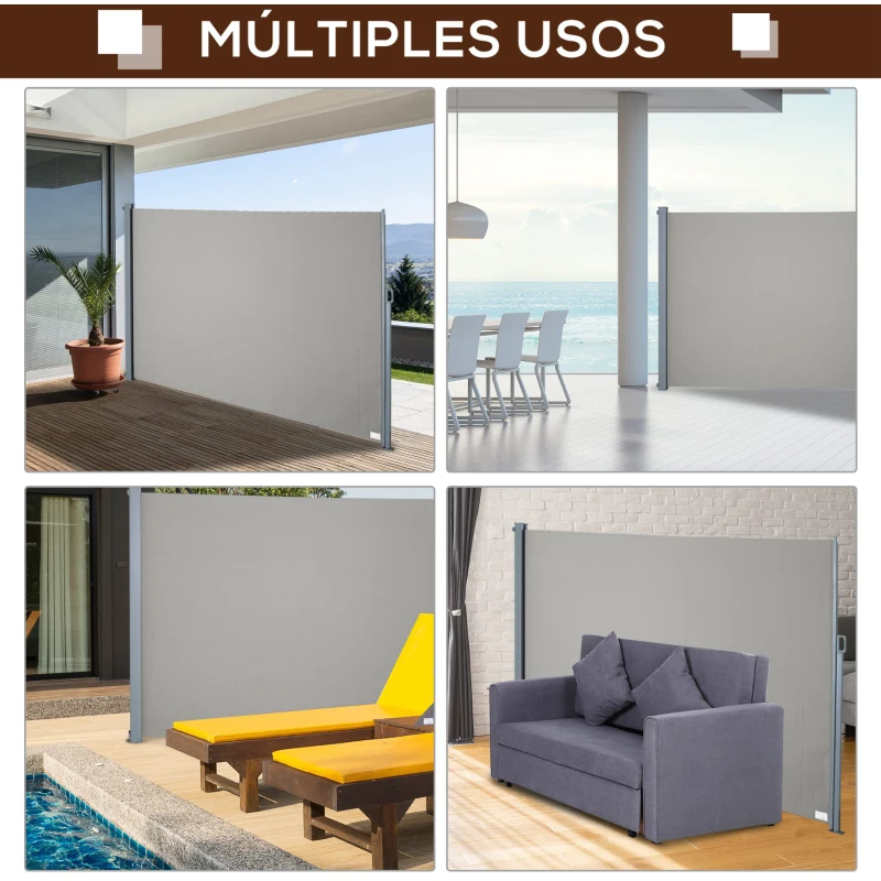 Outsunny Retractable Side Awning, Garden Privacy Screen Divider, Full Cassette Wind Breaker for Hot Tub, Balcony, Terrace, Pool, 300 x 160 cm, Grey