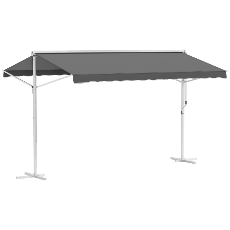 Outsunny Store Double Pente 4 x 3 m Manuel rétractable Inclinaison réglable métal époxy Blanc Polyester imperméabilisé Anti-UV Gris